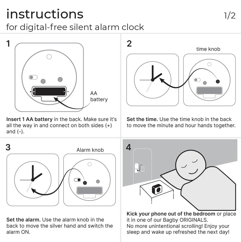 Bagby EMF-Free Classic Silent Analog Alarm Clock - Image 5